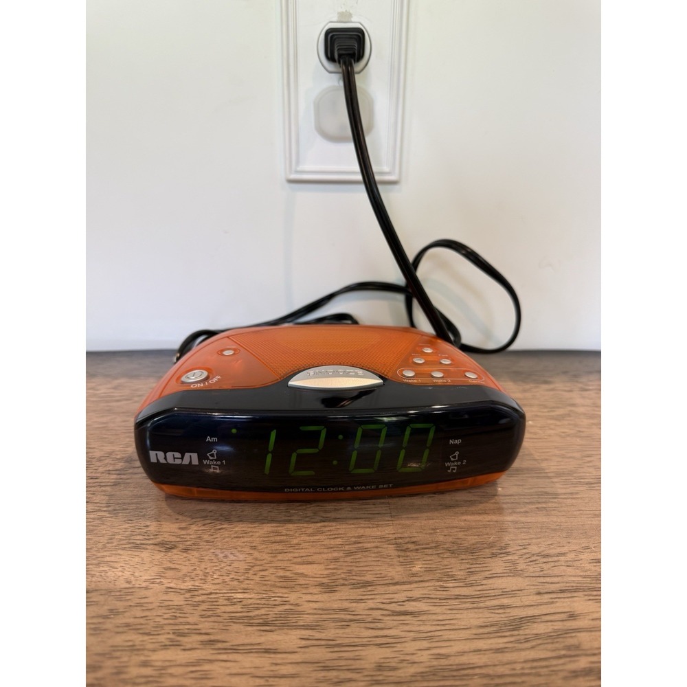 Orange RCA RP4842OR Dual Wake Digital Alarm Clock AM/FM Radio Battery Backup